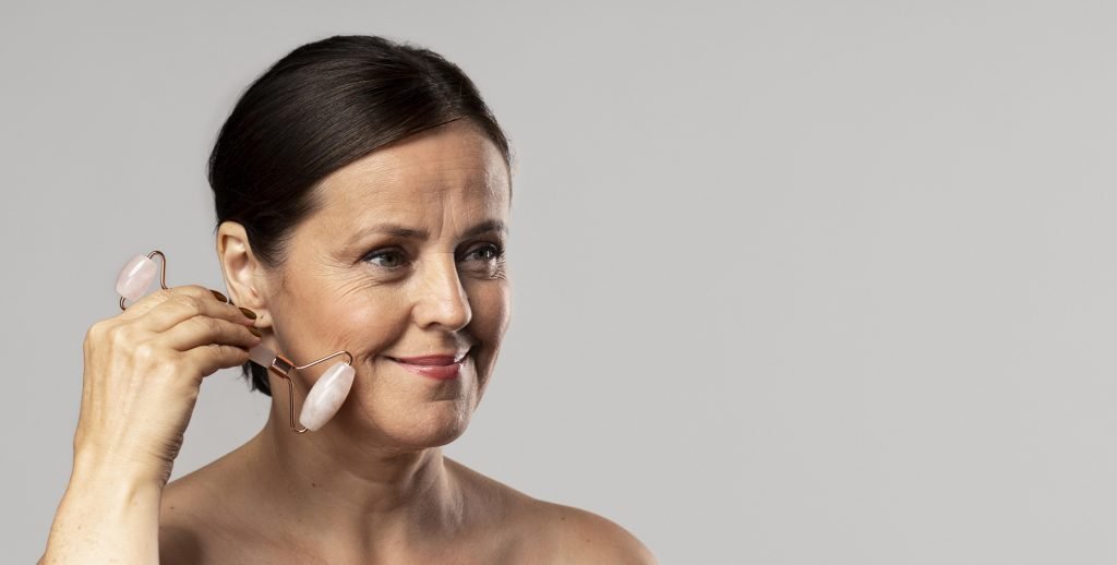 mature woman using rose quartz